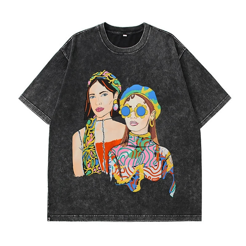 Camiseta Oversize Mujer Algodón Lavado | Estampado Leopardo Moda Y2K Manga Corta