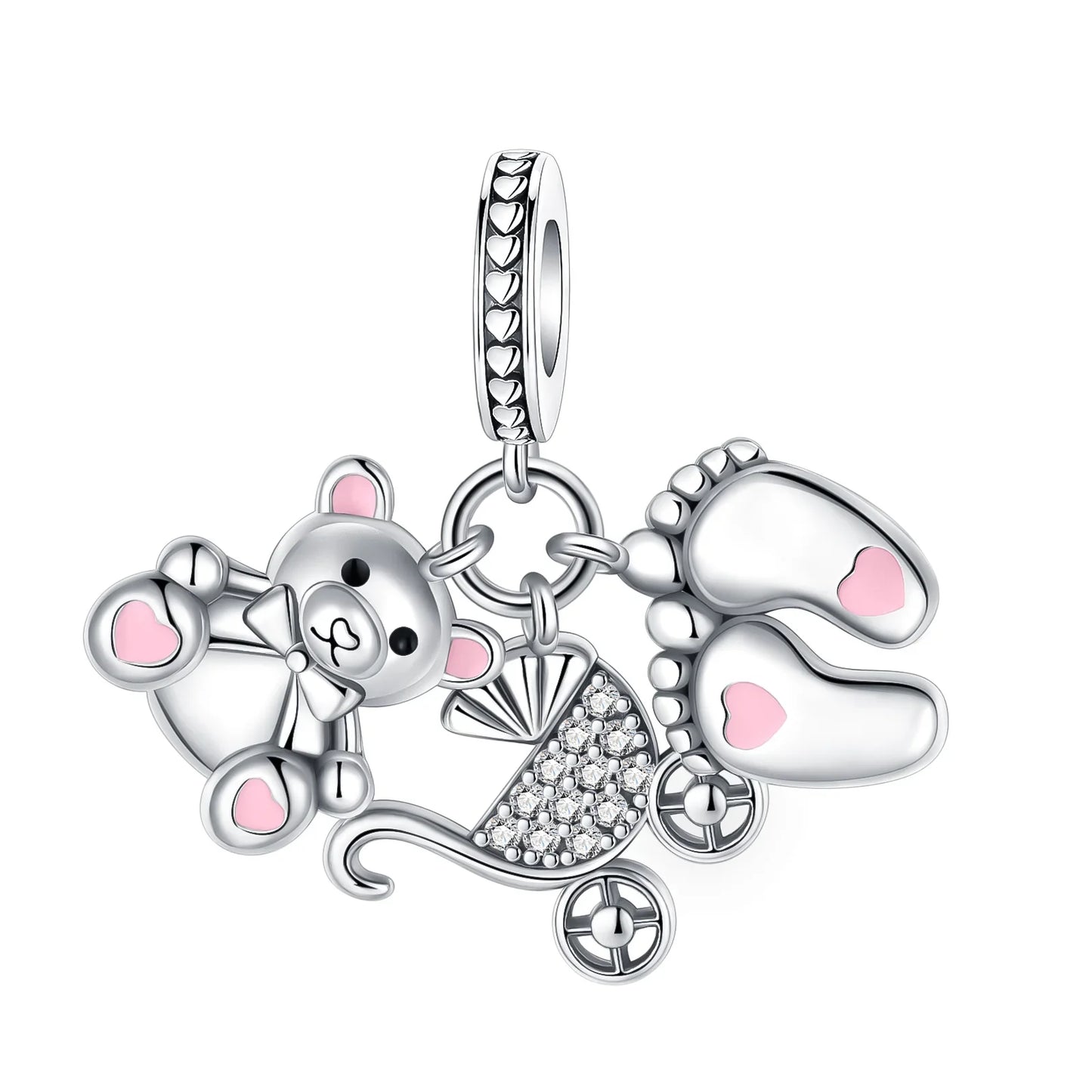 Charm Plata 925 Colgante Rosa Mariposa Corazón Flor Pájaro | Dije Para Pulsera Pandora Compatible