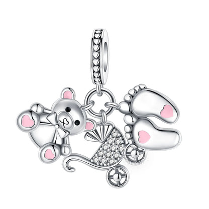 Charm Plata 925 Colgante Rosa Mariposa Corazón Flor Pájaro | Dije Para Pulsera Pandora Compatible