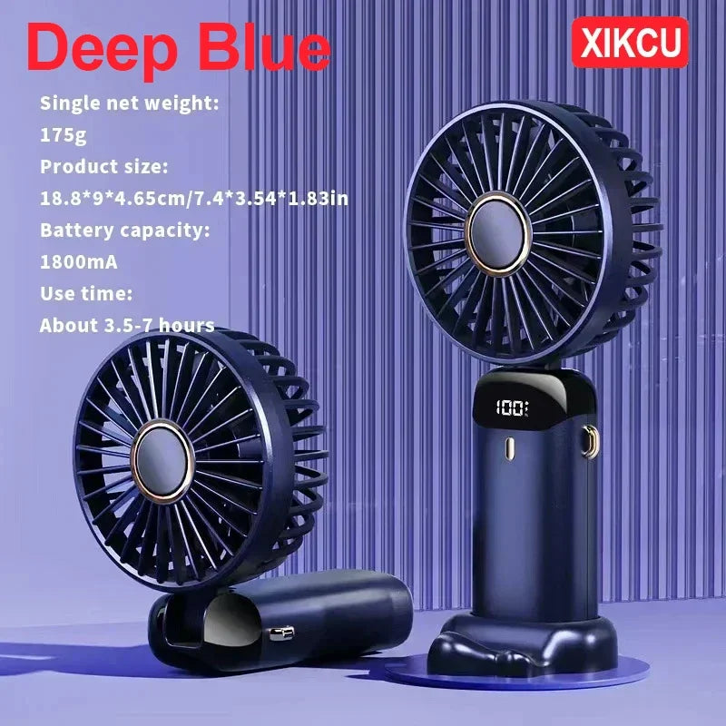 Ventilador portátil XIKCU 3000mAh – Mini USB recargable, plegable, 5 velocidades, LED, de mano, escritorio y cuello