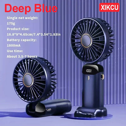 Ventilador portátil XIKCU 3000mAh – Mini USB recargable, plegable, 5 velocidades, LED, de mano, escritorio y cuello