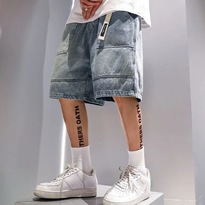 Light Blue Loose Bermuda Short Jeans Pants for Men Original Y2k Fashion Summer Popular Cut Distressed New In Xl Man Denim Shorts
