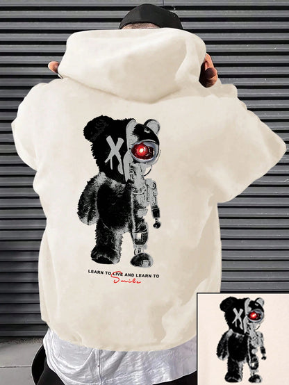 Hoodie Oversize con Estampado de Oso – Sudadera Creativa de Dibujos Animados para Hombre, Moda Casual Otoño Invierno