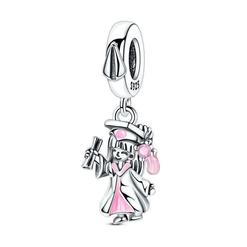 Charm Plata 925 Colgante Rosa Mariposa Corazón Flor Pájaro | Dije Para Pulsera Pandora Compatible