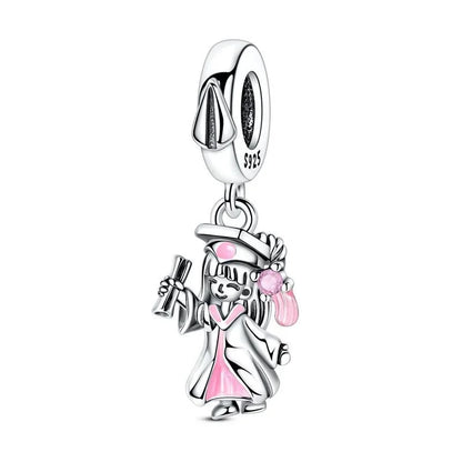 Charm Plata 925 Colgante Rosa Mariposa Corazón Flor Pájaro | Dije Para Pulsera Pandora Compatible