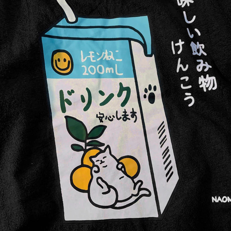 Camiseta Oversized Gato Japonés | Hombre y Mujer | Manga Corta Casual Streetwear Algodón Harajuku
