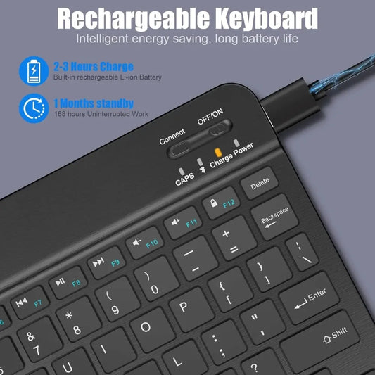 Teclado Bluetooth Universal para iPad, Samsung, Xiaomi y Tablets – Teclado Inalámbrico Portátil 7/10” con Batería Recargable