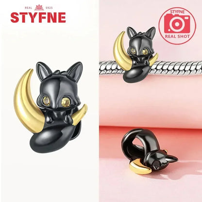Charm Gato Negro de Plata 925 | Dije para Pulseras Pandora Mujer Joyería Fina