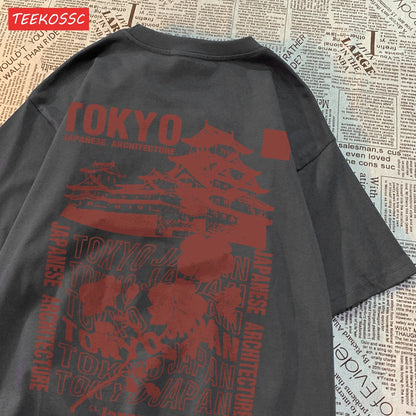 Camiseta Oversize Algodón | Estampado Japonés Sakura Tokyo Streetwear Verano