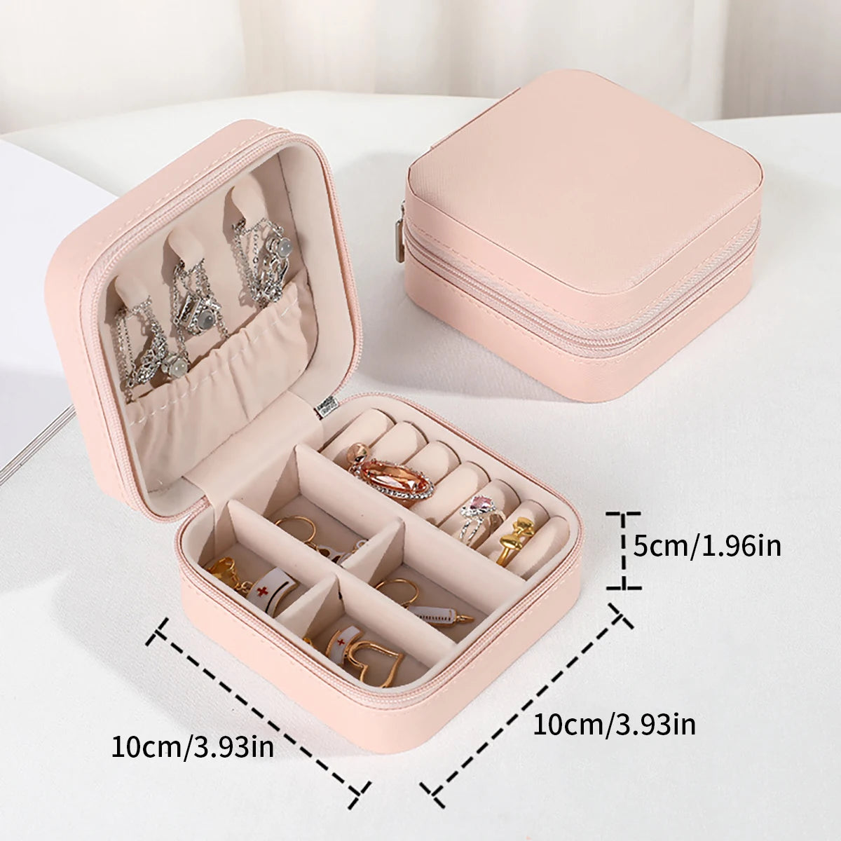 Estuche de Viaje para Joyería | Caja Organizadora de PU Leather | Mini Joyero Portátil para Anillos, Pendientes, Pulseras y Collares
