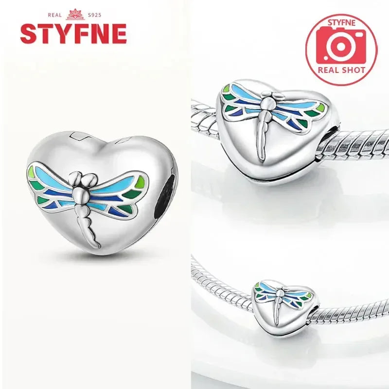Charm Plata S925 Mariposa Libélula Flores con Gemas | Compatible Pulsera Pandora