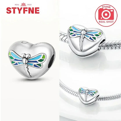 Charm Plata S925 Mariposa Libélula Flores con Gemas | Compatible Pulsera Pandora
