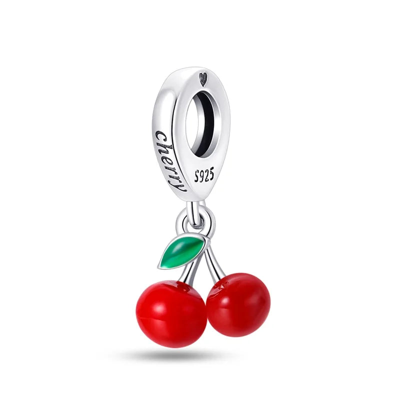 Charms de Plata 925 Frutas (Fresa, Cereza, Manzana y Aguacate) – Abalorios Coloridos para Pulseras Originales