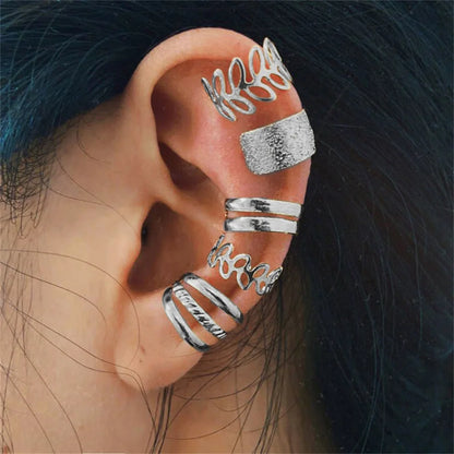 Set de 5 Ear Cuffs Minimalistas – Clips de Oreja en Aleación para Mujer, Sin Agujeros, Estilo Moderno