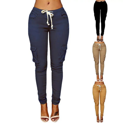 Pantalones Rectos Mujer | Cargo con Cordón Cintura Alta Multi-Bolsillos Casual S-4XL