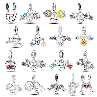 Charm hermana corazón en plata 925 – Compatible Pandora y pulseras 3mm, joyería DIY mujer