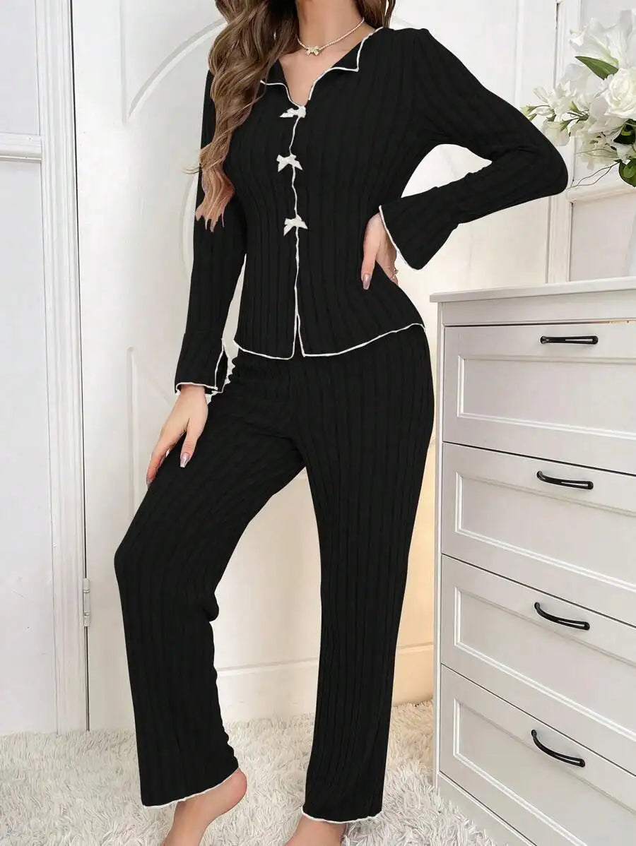 Pijama Mujer Otoño Invierno 2 Piezas | Conjunto Casual Cálido de Casa