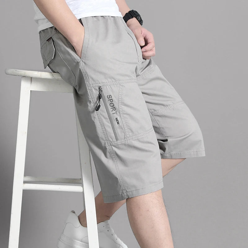 Shorts Cargo de Algodón para Hombre – Rodilla, Bolsillo con Cremallera, Cintura Elástica, Climbing, Jogger, Casual y Deportivo