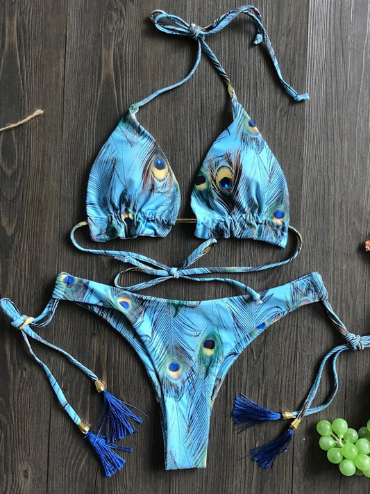 RUOTONGSEPT Micro Bikini Mujer | Estampado Plumas Bandage Brasileño Sexy
