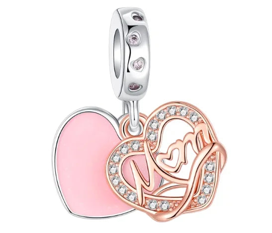 Charm Plata 925 Colgante Rosa Mariposa Corazón Flor Pájaro | Dije Para Pulsera Pandora Compatible