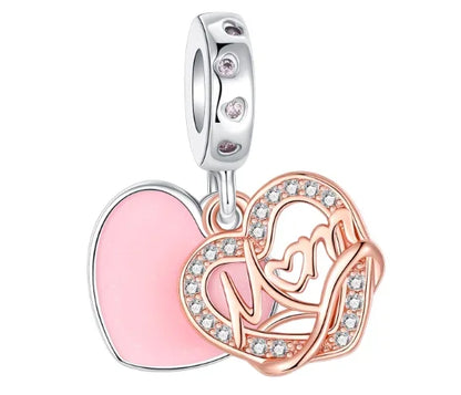 Charm Plata 925 Colgante Rosa Mariposa Corazón Flor Pájaro | Dije Para Pulsera Pandora Compatible