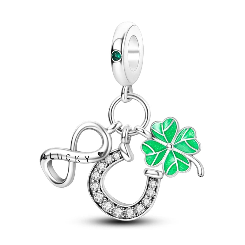 Charm de Plata S925 Mariquita de Siete Puntos y Trébol de la Suerte – Abalorio Colorido y Brillante para Pulseras Originales