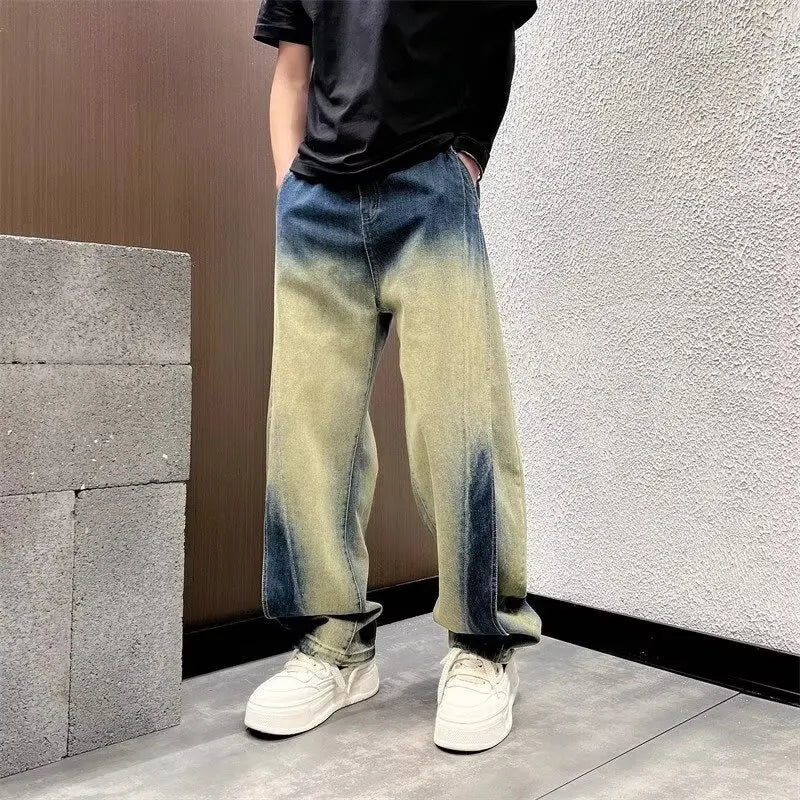 Jeans Anchos Hombre Vintage | Pantalón Denim Azul Oversize Recto Streetwear Otoño