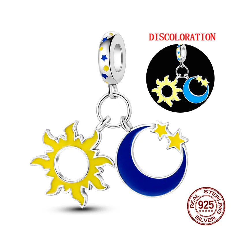 Charm luna y estrellas luminoso plata 925 – Abalorio brillante para pulsera tipo Pandora mujer