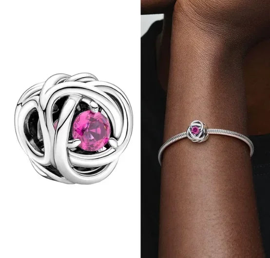 Charm Corazón con Piedras de Nacimiento en Plata 925 – Abalorios Eternity para Pulseras Originales Mujer