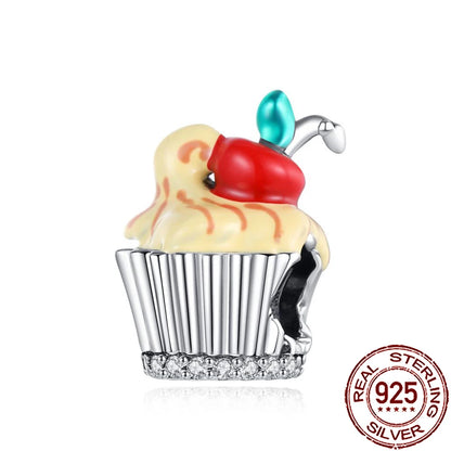 Charm Comida Divertida en Plata 925 – Café, Pastel, Frutas, Hamburguesa y Papas | Compatible Pandora 2025