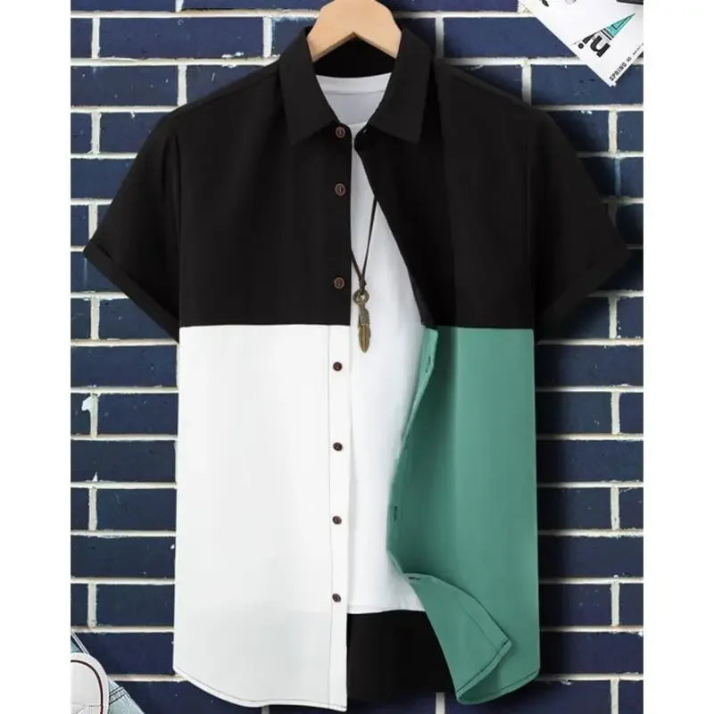 Camisa Oversize Hombre Verano | Shirt 3D Patchwork Plaid Estampada Casual Streetwear Manga Corta