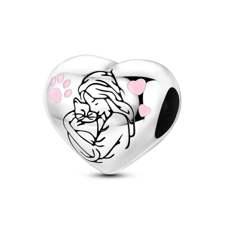 Charm Plata 925 Día de la Madre | Dije Corazón Rosa Love Mom Compatible Pandora Pulsera Collar Mujer
