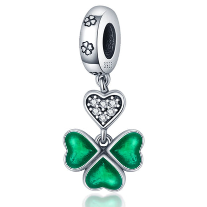Charm de Plata S925 Mariquita de Siete Puntos y Trébol de la Suerte – Abalorio Colorido y Brillante para Pulseras Originales