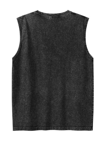 Tank Top de Algodón Lavado para Hombre – Camiseta Sin Mangas de Gym y Fitness, Workout, Running, Playa, Corte Loose, Verano