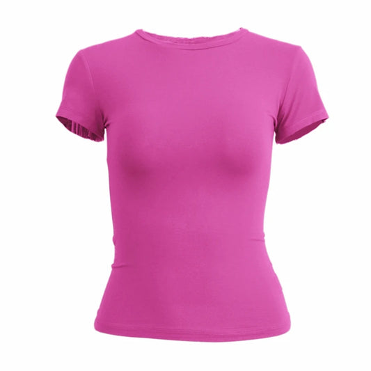 Camiseta Mujer Slim Fit 2024 | T-shirt Tejida de Manga Corta O-Neck Estilo Y2K Casual y Deportiva