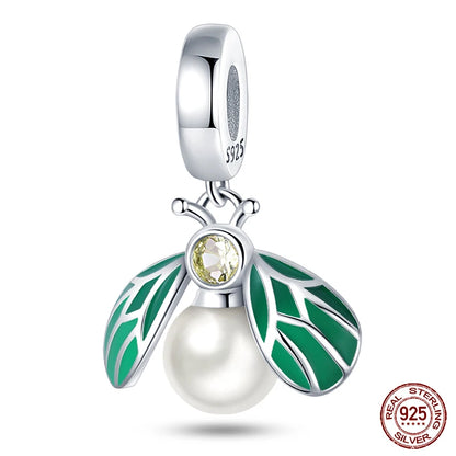 Charm de Plata S925 Mariquita de Siete Puntos y Trébol de la Suerte – Abalorio Colorido y Brillante para Pulseras Originales
