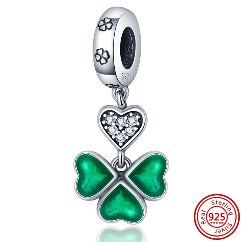 Charm trébol verde dopamina en plata 925 – Flor del bosque para pulsera DIY compatible Pandora mujer