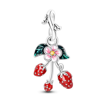 Charms de Plata 925 Frutas (Fresa, Cereza, Manzana y Aguacate) – Abalorios Coloridos para Pulseras Originales