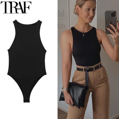 TRAF Body Mujer Sin Mangas Verano | Bodysuit Halter Blanco y Negro