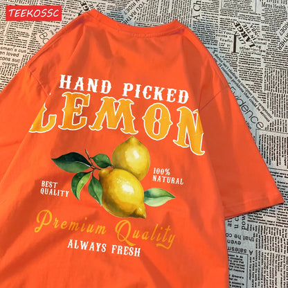 Camiseta Oversize Mujer Verano | Algodón Estampado Limones y Cerezas Casual