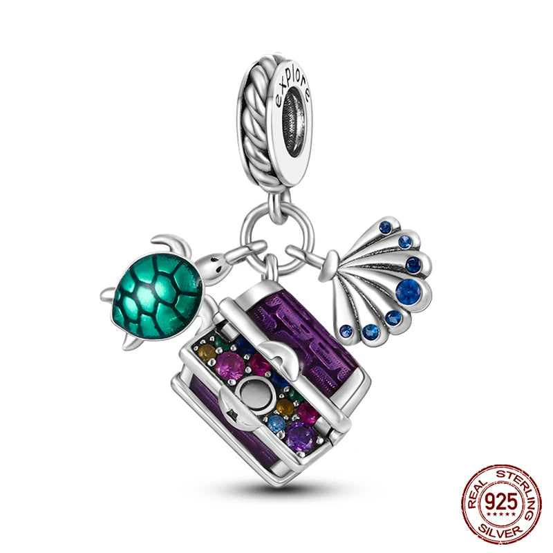 Charm Serie Océano en Plata 925 – Abalorios Tortuga, Cangrejo y Sirena para Pulsera Original Mujer