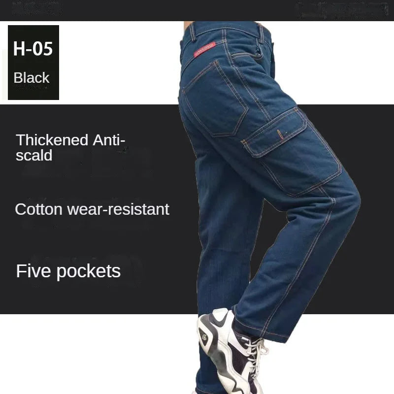 Pantalones Overol Hombre Trabajo | Workwear Denim Algodón Grueso Resistente con Bolsillos Múltiples