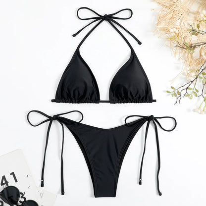 Bikini Micro Mujer 2025 | Halter Thong Lace-Up Playa y Piscina