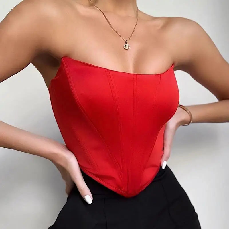 Sleeveless Off Shoulder Fashion Sexy Corset Crop Tops Vest Female Underwear Backless Bustier Top Solid
