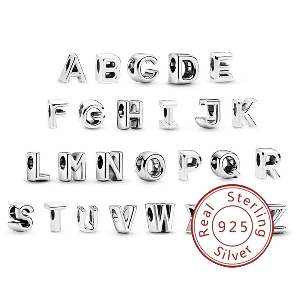 Charm letras inglés pinyin A-Z plata 925 – Abalorios alfabeto para pulsera tipo Pandora mujer