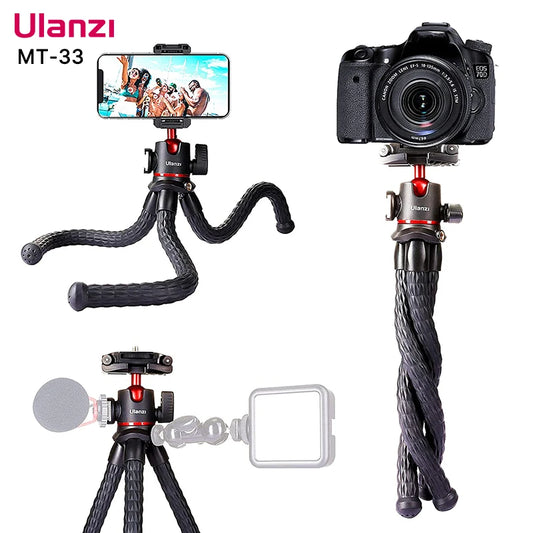 VIJIM Ulanzi MT-33 | Trípode Flexible Octopus 2 en 1 con Soporte para Teléfono y Cámara DSLR, Zapata Fría Lateral y Rosca 1/4”