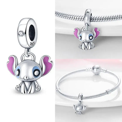 Collar, Aretes y Charm Disney Stitch | Compatible Pandora Pulsera Mujer DIY