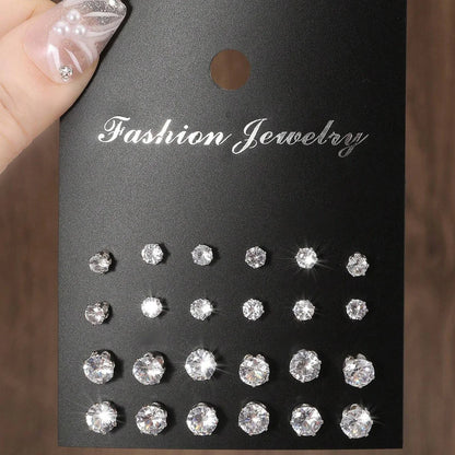 Set de 12 Pares de Aretes de Circonia – Pendientes Brillantes y Elegantes para Mujer, Regalo Ideal