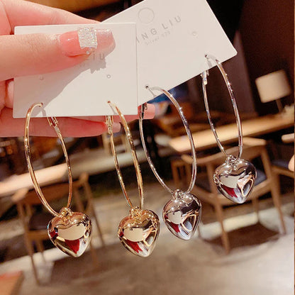 Pendientes Largos con Colgante de Corazón 2024 | Aros Grandes Dorados Estilo Coreano | Joyería de Moda para Mujer