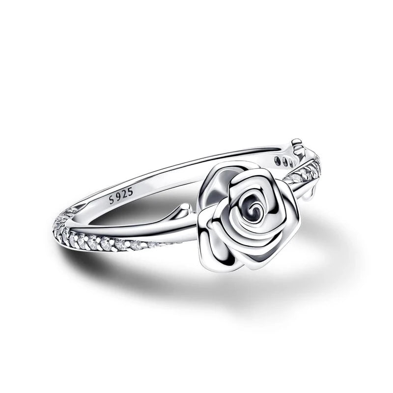 Hot Sale 925 Silver Rose in Bloom Ring For Women Exquisite Style Fashionable For Parties Wedding Luxury DIY Jewelry Fine Gifts